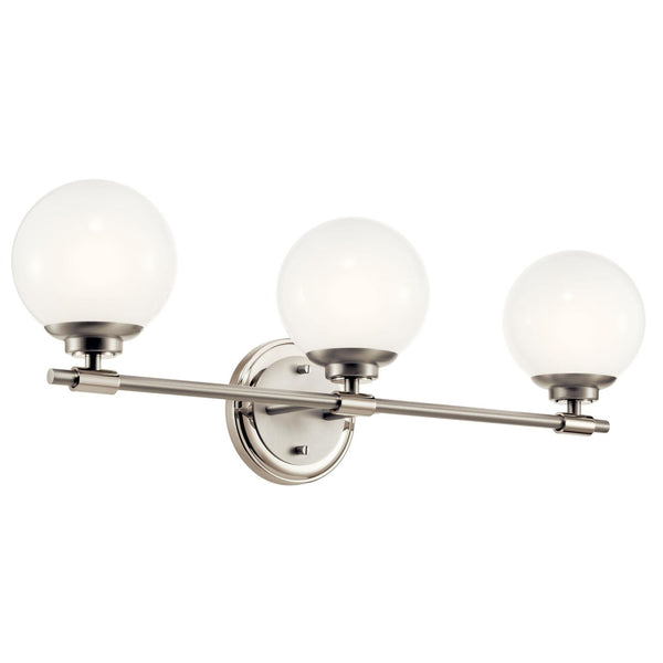 KICHLER Benno 3-Light Vanity, Modern Light with Opal Glass in Polished Nickel...