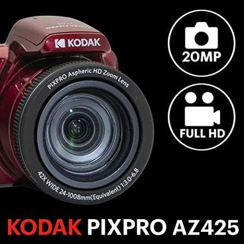 KODAK PIXPRO AZ425-RD 20MP Digital Camera 42X Optical Zoom 24mm Wide Red