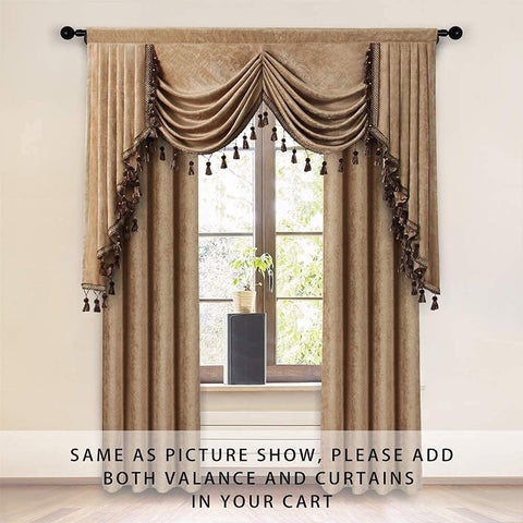 ELKCA Thick Chenille Curtains Valance for Living Room Coffee Waterfall Valanc...