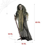 Haunted Hill Farm Life-Size Scary Skeleton Reaper Holding Staff, Halloween An...