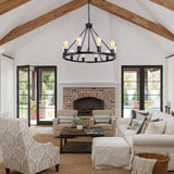 Black Wagon Wheel Chandelier, 10 Lights Farmhouse Ceiling Hanging Chandeliers...