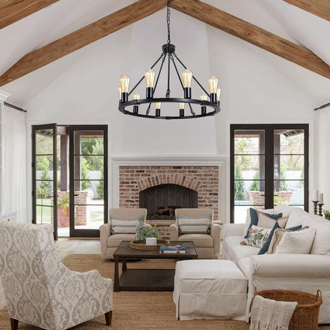 Black Wagon Wheel Chandelier, 10 Lights Farmhouse Ceiling Hanging Chandeliers...
