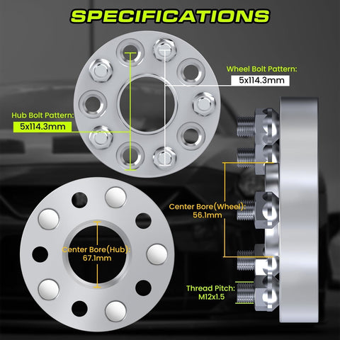 Customadeonly 2pc 25mm Hubcentric Wheel Spacers 5x114.3 5x4.5 (Change Center ...