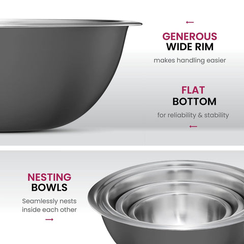 FineDine Stainless Steel Dishware Bowls - Easy To Clean, Nesting Bowls for Sp...