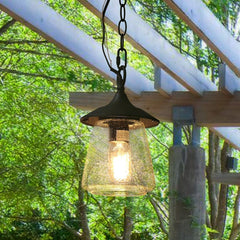 LOG BARN Outdoor Pendant Lights, Porch Fixture in Painted Black Metal with Cl...