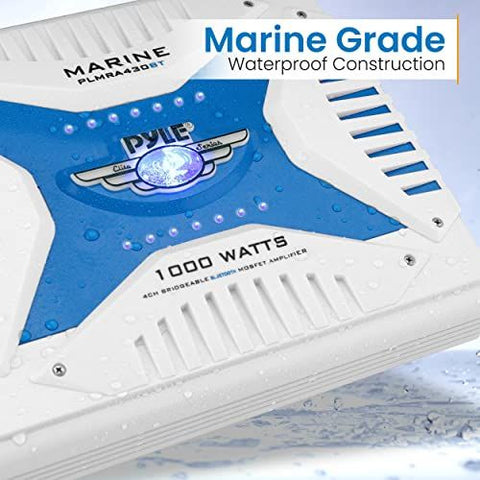 Pyle 2.1 Bluetooth Marine Amplifier Receiver - Waterproof 4 1000 Watt, blue