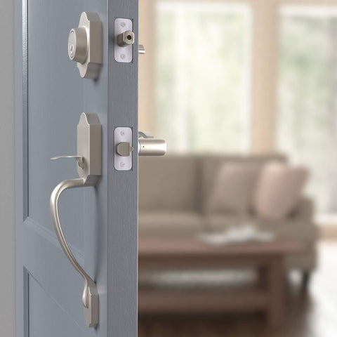 Amazon Basics Handleset with Shelby Lever - Single Cylinder Packs, Satin Nick...