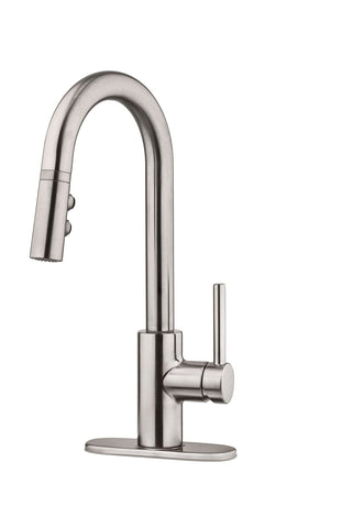 Pfister Stellen Bar Faucet with Pull Down Sprayer, Single Handle, High Arc, S...