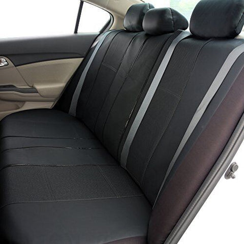 FH Group Three Row Car Seat Covers Deluxe Leatherette with 8 Headrests, Black