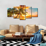 Golden Seascape Ocean Beach Wall Art Cozy Sea Artwork Modern Ocean Sunset Sea...