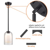 YUBOLE Modern Pendant Lights Double Glass Pendant Light Black Rod Hanging Lig...