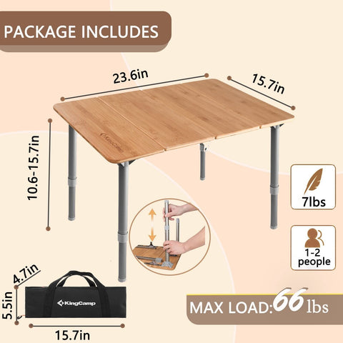 KingCamp Bamboo Adjustable, Anti-UV Portable Folding Table, Picnic, Camping, ...