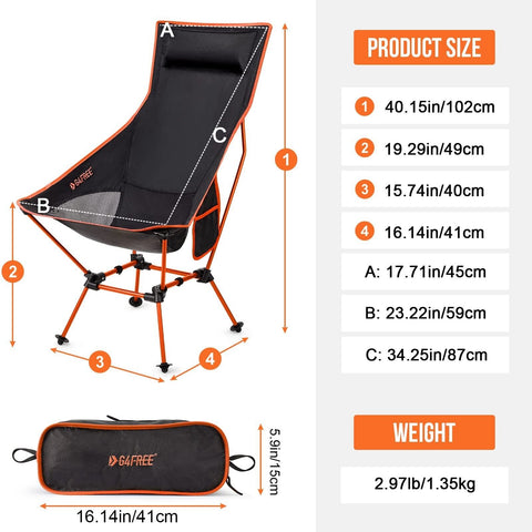 G4Free Lightweight Portable High Back Camp Chair, Folding Chair Lawn Chair He...