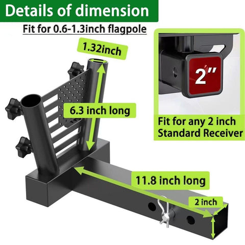 Hitch Mount Dual Flag Pole Holder Fits Standard 2" Inch Receivers - Flagpole ...