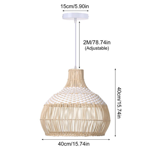 Arturesthome 1 Light White Handwoven Rattan Boho Pendant Light, Wicker Hangin...