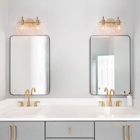 LALUZ Bathroom Light Fixtures, 2-Light Gold Bathroom Vanity Light with Globe ...