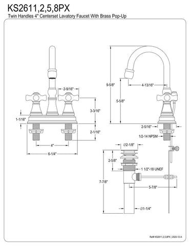 Kingston Brass KS2612PX Governor 4-Inch Centerset Lavatory Faucet with Brass ...