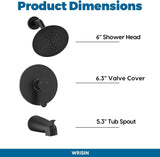 Black Shower Faucet Set with Tub Spout, WRISIN Head Matte