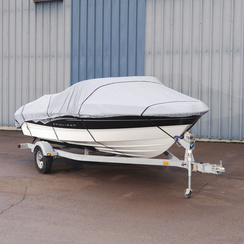 Budge B-150-X8 150 Denier V-Hull Boat Cover Silver 22'-25' Long (Beam Width U...