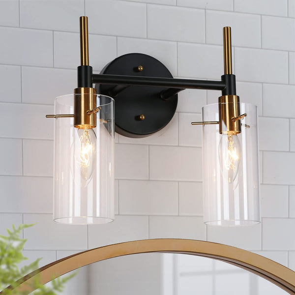 Durent Lighting Farmhouse Bathroom Light Fixtures, Black Gold 2-Light Vanity ...