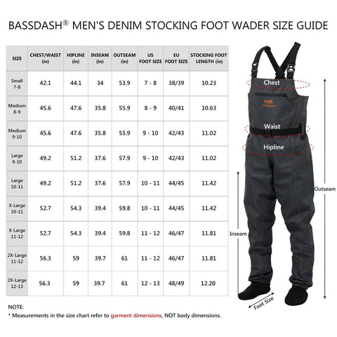 BASSDASH Men&#8217;s Denim Breathable Chest Waders Waterproof Durable Lightweigh