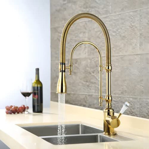 KunMai Single Handle High Arc Swiveling Dual-Mode Pull-Down Polished Gold