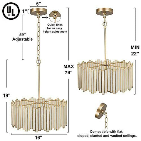 Durent Lighting Gold Drum Chandelier 4-Light Modern 4-Light,