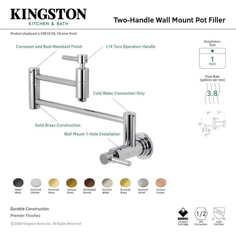 Kingston Brass KS8108DL Concord Pot Filler, 13", Brushed Nickel