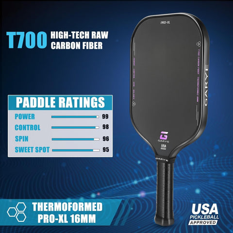 GARYE Pickleball Paddles, 16MM T700 Thermoformed Raw Carbon Fiber Pickleball ...