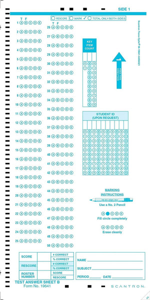 Official SCANTRON 19641 Answer Sheet B (500 Pack)