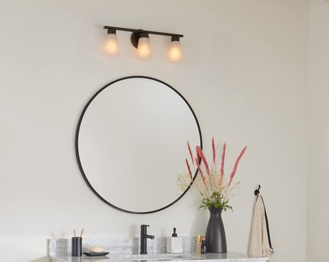 Kichler Stamos 3-Light Bathroom Vanity Light with Satin Etched Glass Shades, ...