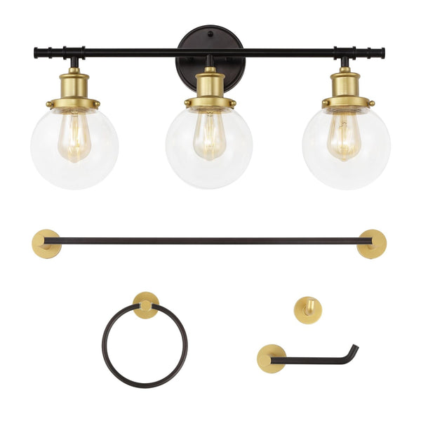 JONATHAN Y JYL1504B Hugo 24.5" 3-Light Farmhouse Classic Vanity Light with Ba...