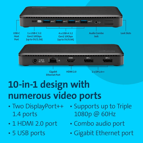 Kensington Triple Display USB-C Docking Station with 100W PD for Dell, HP, Le...