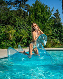 FUNBOY Giant Inflatable Clear Blue Swan Pool Float, Transparent Blue Color, L...