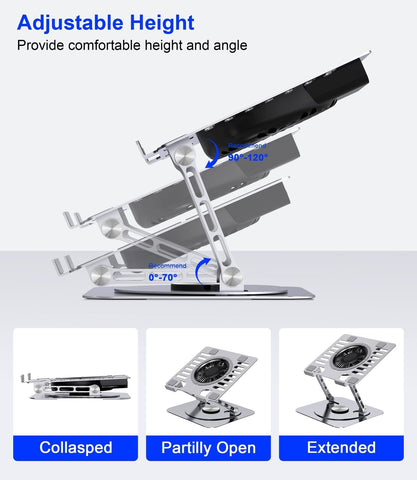 Laptop Stand,with 360&#176;Rotating Base,External Cooling Fan,Adjustable RGB Lig