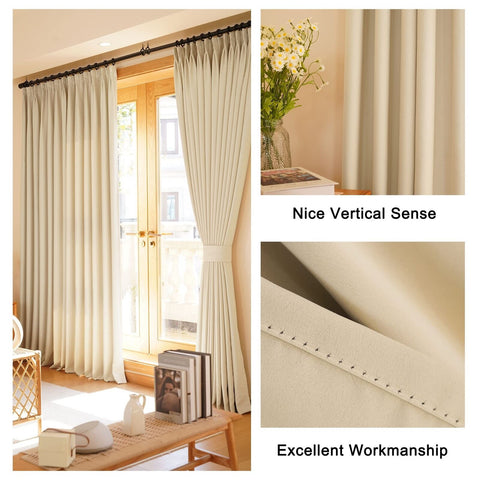 HUTO Beige Pinch Pleated Curtains 84 Inches Long Window Treatment for Bedroom...