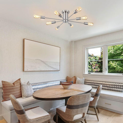 Brushed Nickel Sputnik Ceiling Light Fixture,8 Lights Semi Flush Mount Ceilin...