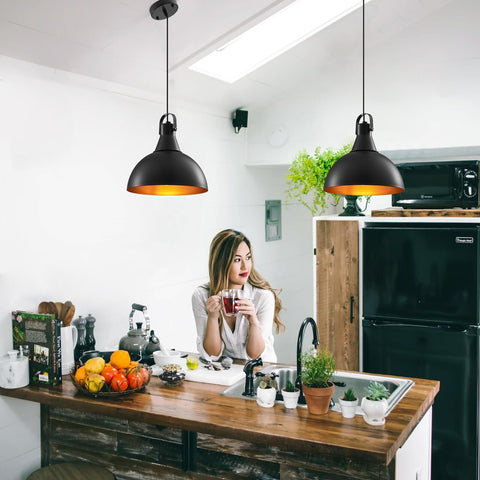 Black Pendant Light 2 Packs, Kitchen Pendant Light, Farmhouse Pendant Light, ...