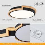 Dimmable Wood LED Flush Mount Ceiling Lights, 5CCT 2700K-6000K Black Hallway ...