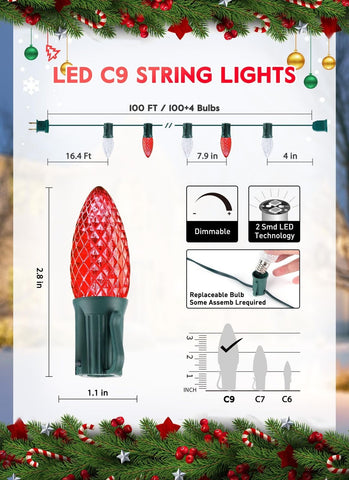 Brightown C9 Christmas String Lights Outdoor Led Fairy Lights Faceted Strawbe...