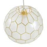 Creative Co-Op Gold Honeycomb Globe Pendant Light, Capiz White Seashells with...