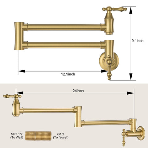 ARCORA Pot Filler Faucet, Traditional Brushed Gold Pot Filler Wall Mount Comm...