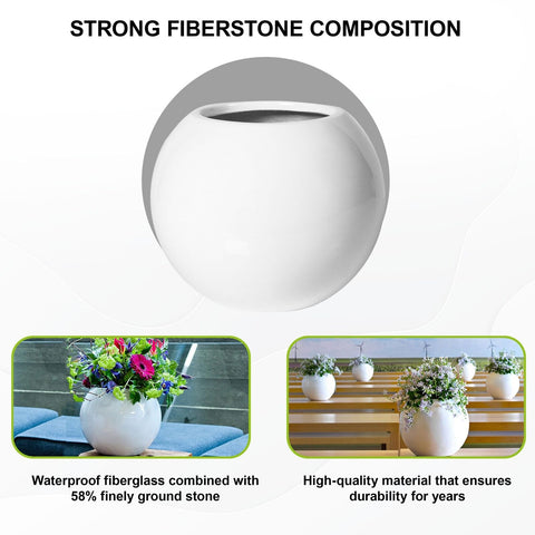 Beth Extra Small Fiberstone Indoor Outdoor Modern Round Planter, 10.2 Inch Di...