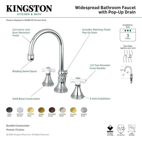 Kingston Brass KS2987PX 8 in. Widespread Bathroom Faucet, Brushed Brass