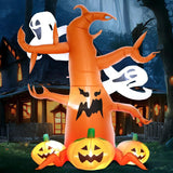 DomKom 8 FT Halloween Inflatable Decorations Spooky Tree with Ghost and Pumpk...