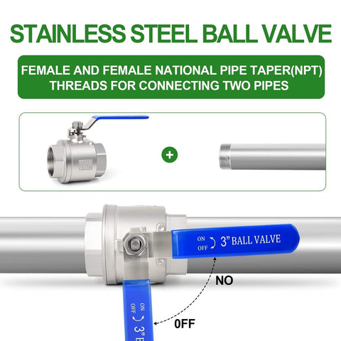 TAISHER 1 PCS 3 Inch FNPT Heavy Duty Full Porat Ball Valve 304 Stainless Stee...