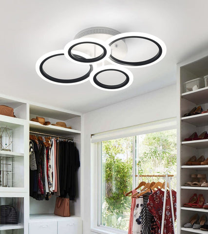 LED Modern Flush Mount Ceiling Light with Remote Control Black and White Clos...