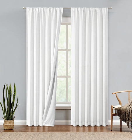 Central Park White Cotton Linen Full Blackout Curtain Farmhouse Window Treatm...