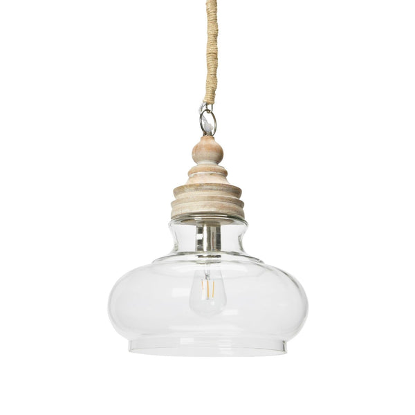 Creative Co-Op Glass & Mango Wood Ceiling Pendant Light Brown