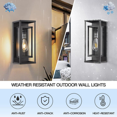 Outdoor Wall Lantern, Black Exterior Sconce Light Fixtures, 14'' H Modern Rus...